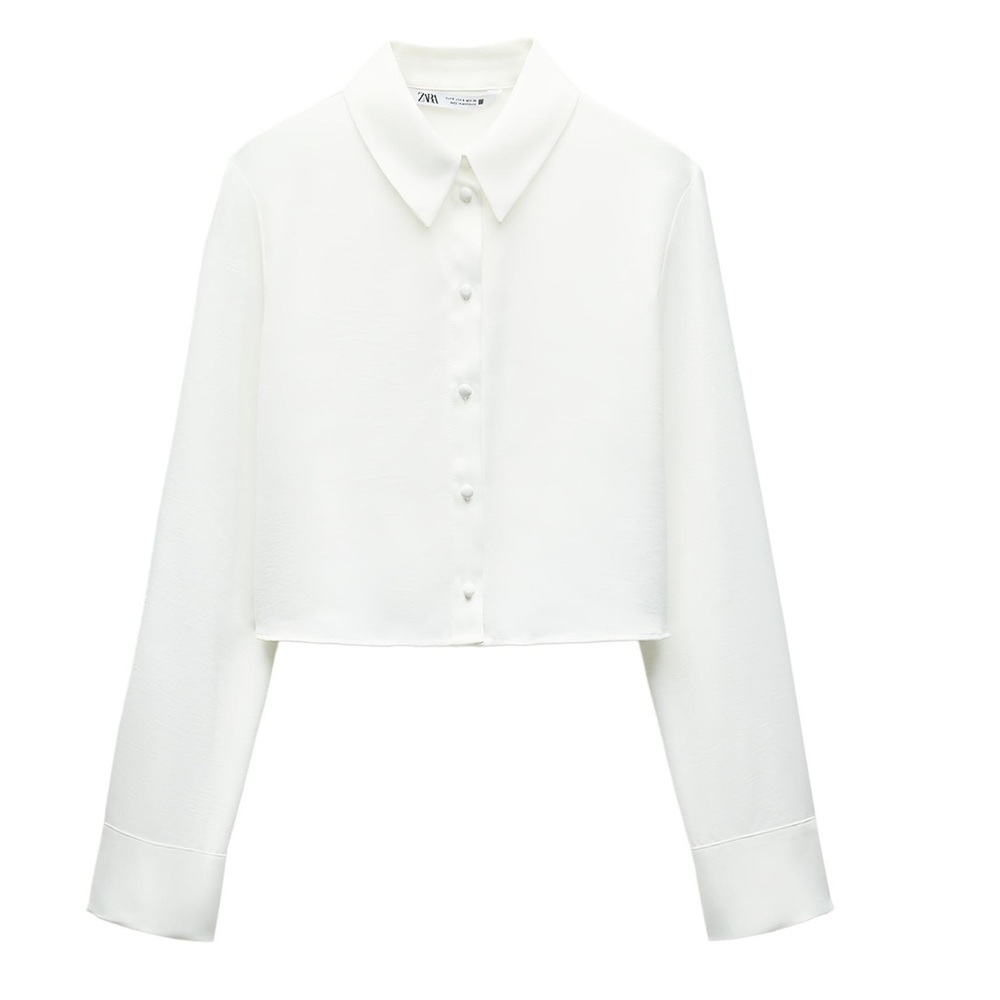 SATIN EFFECT CROP SHIRT